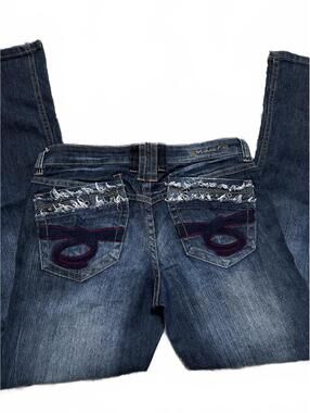 Y2K Low Rise Bootcut Jeans Med Dark Wash Pocket Designs by Michael F Size 11